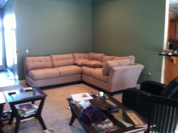 Our new living room! Just got a new area rug and NEED ADVICE!! : wedding Living Room Before