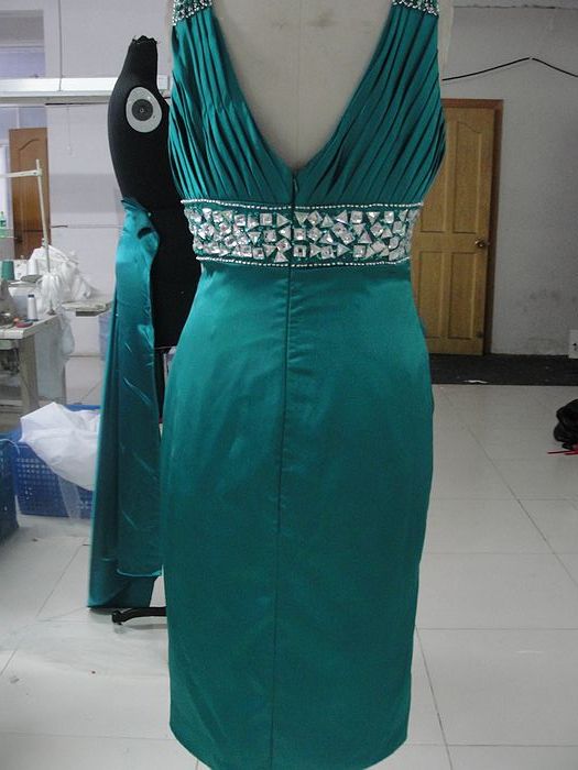 The dresses are done....YAYYYYYYYYYYYYYYYYY :  wedding teal dresses bridesmaids Dress 1 Back