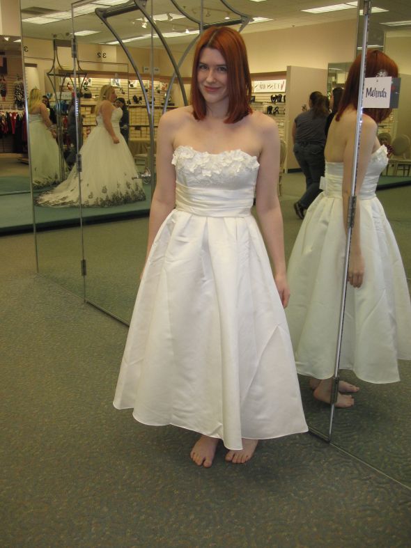 Picked up my dress. I think it needs alterations. Opinions? :  wedding tea length dress alterations Wedding Dress   DO NOT PEAK JOE 006