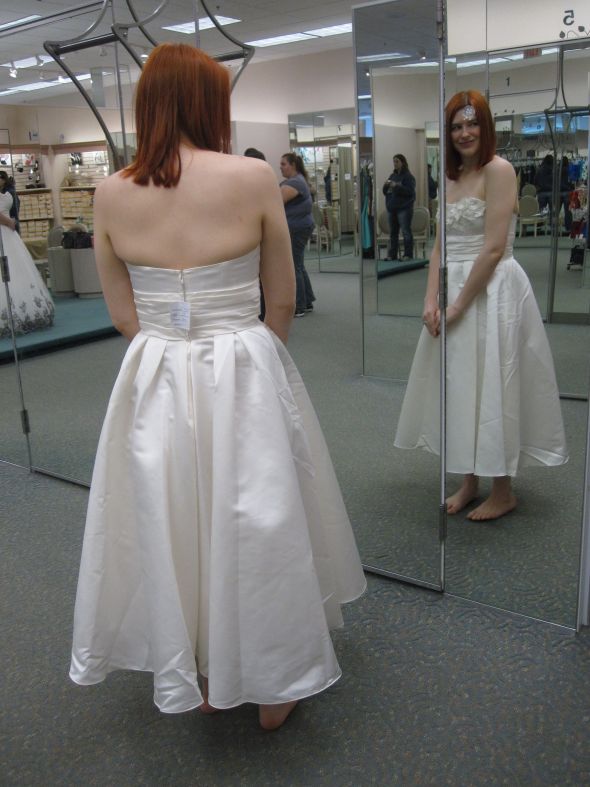 Picked up my dress. I think it needs alterations. Opinions? :  wedding tea length dress alterations Wedding Dress   DO NOT PEAK JOE 007