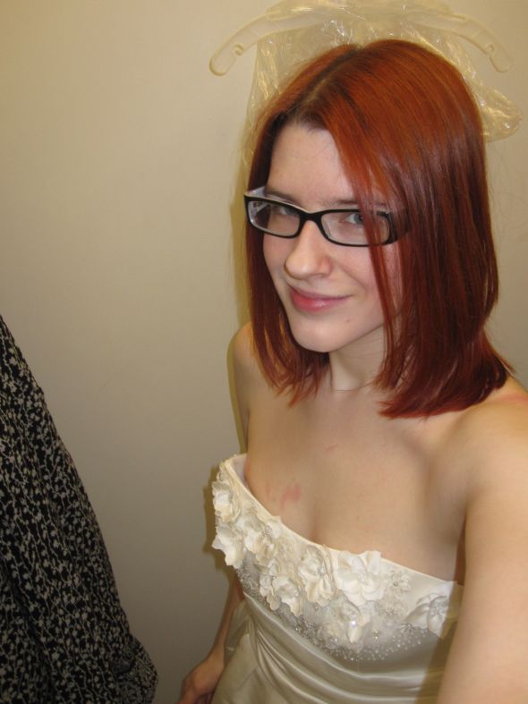Picked up my dress. I think it needs alterations. Opinions? :  wedding tea length dress alterations Wedding Dress   DO NOT PEAK JOE 016