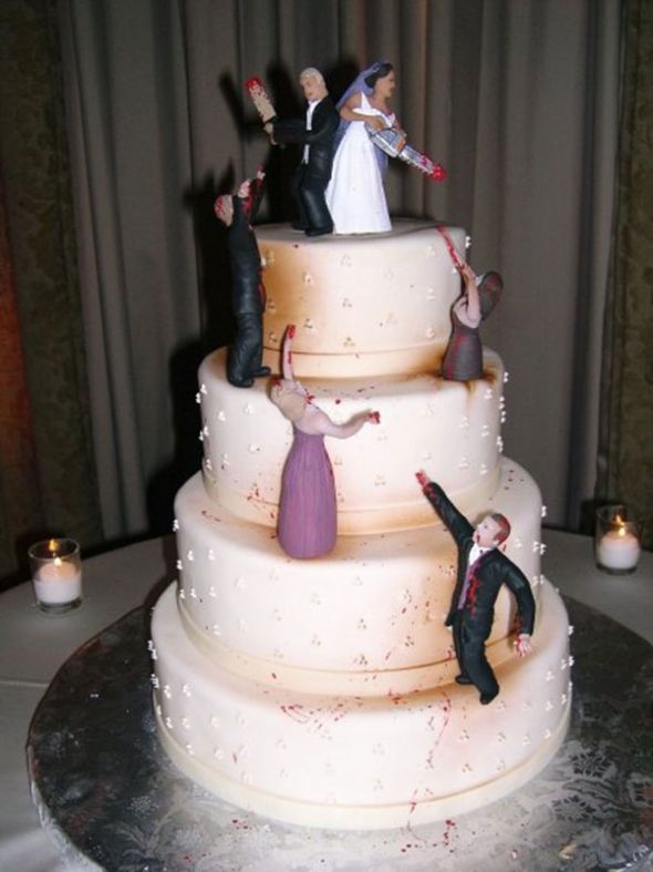 Please show me your Autumn/Halloween themed cakes/Inspiration! :  wedding halloween cake autumn Zombie Infested Wedding Cake 1