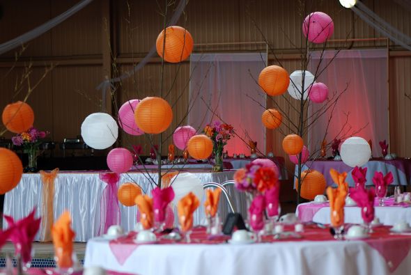 wedding pink orange chinese lanterns orange pink