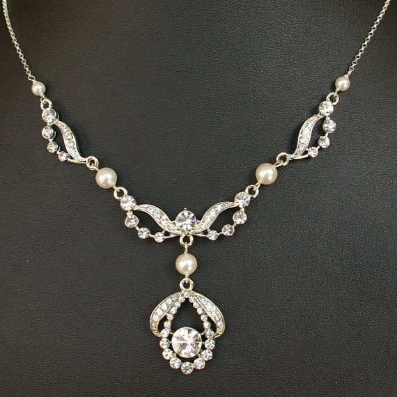 What accessories for a rhinestone beaded dress? Please help! :  wedding rhinestone dress necklace accessories Necklace