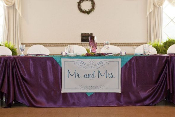 Italian Themed Plum and Teal Wedding Decor wedding teal purple Mr And Mrs