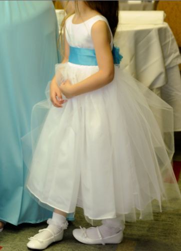 WHITE TURQUOISE Flowergirl Dress Size 4 6 wedding flower dress turquoise 