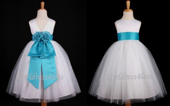 WHITE TURQUOISE Flowergirl Dress Size 4 6 wedding flower dress turquoise