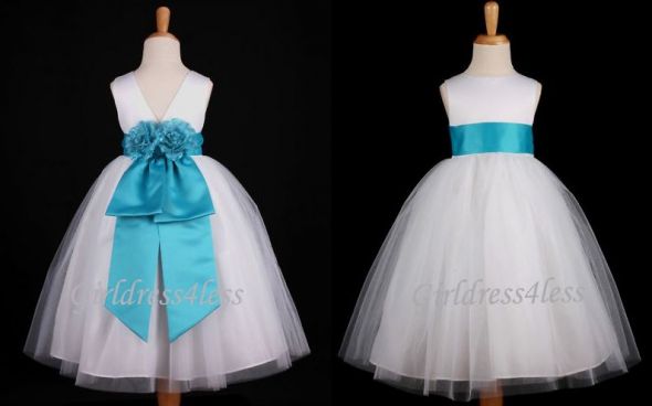 WHITE TURQUOISE Flowergirl Dress Size 4 6 wedding flower dress turquoise 