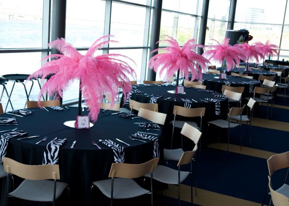  Centerpieces with Black vases wedding centerpieces ostrich feathers 