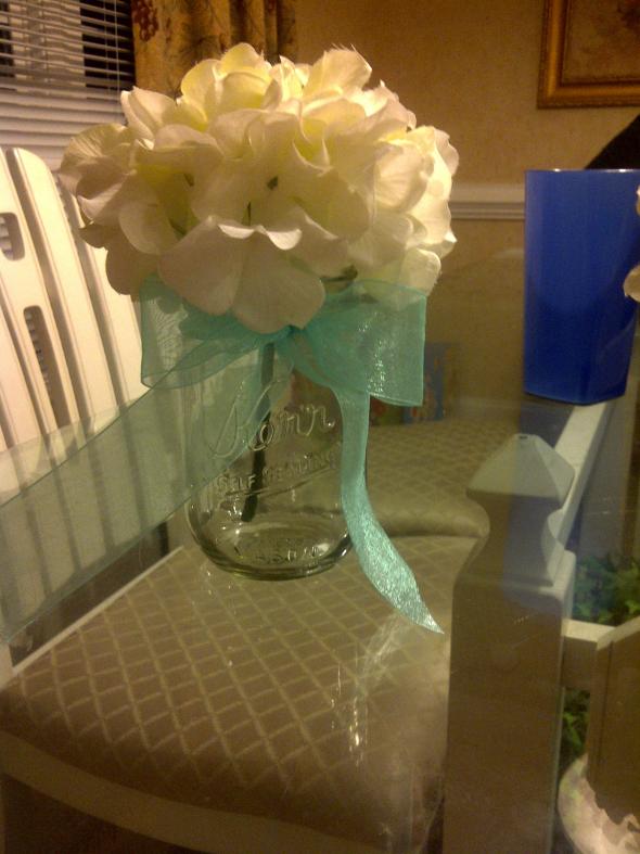 pink peony mason jar centerpieces wedding blue pink white bouquet 