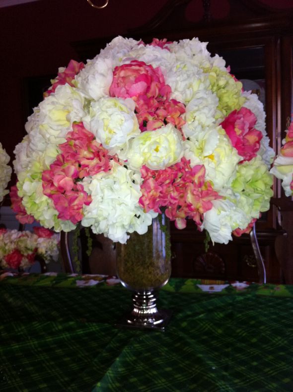 Silk Reception Flowers wedding pink peony white arrangements reception 