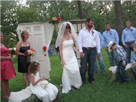 A Rustic Outdoor Wedding!  Look at the church we built in out front yard! (pics) :  wedding rustic outdoor arch hay bales country simple 314897 2427504008341 1273777045 32959682 1959741984 N