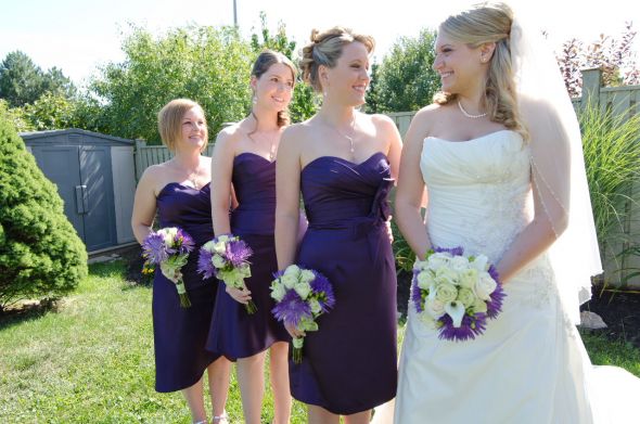 Purple Bridesmaids dresses wedding purple green september canada outdoor