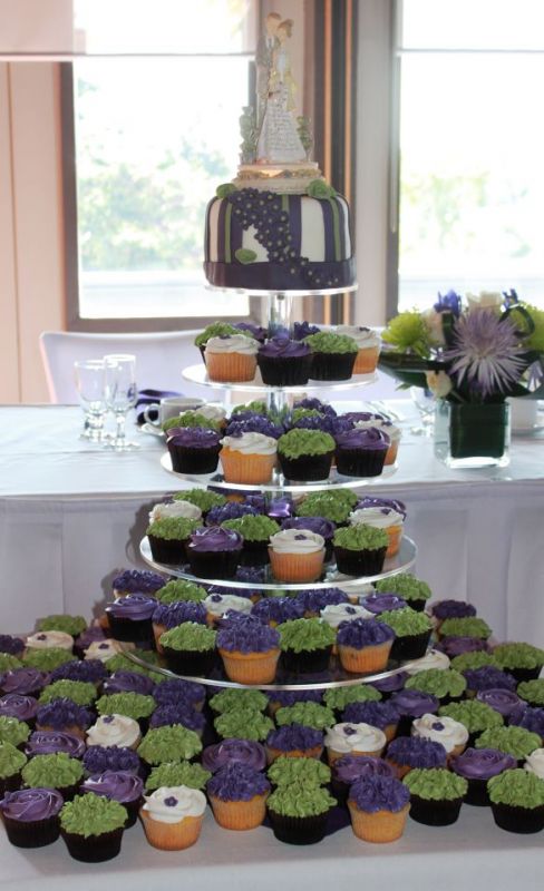Now it's Mrs. Moose! Non-pro pics of our 09-10-11 wedding! :  wedding purple green september canada candy buffet cupcakes outdoor ontario toronto maggie sottero 09 10 11 Cake2