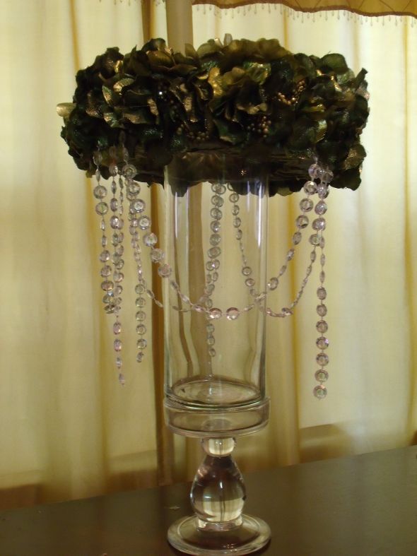 wedding centerpiece bling rhinestones flowers brown gold green ivory diy