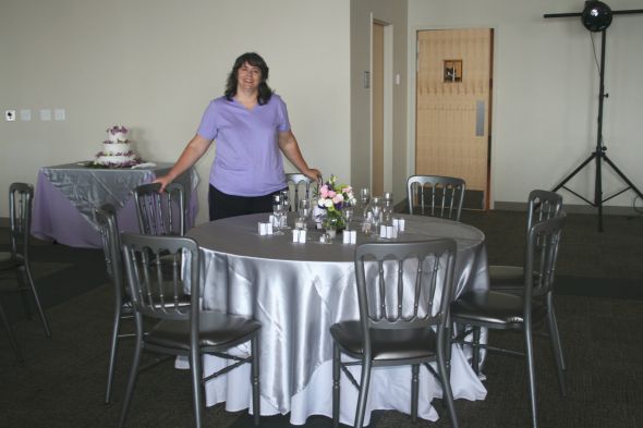  Wedding Linens white table cloths silver overlays wedding reception 