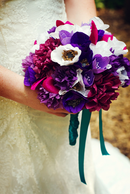 DIY crepe paper bouquet =) :  wedding bouquet crepe paper flowers flowers purple teal Picture 1