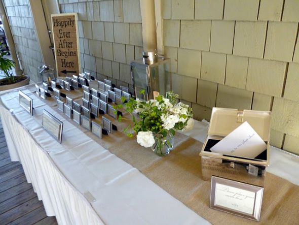 LANTERNS!!!!!!  BURLAP!!!!! Silver place card frames! :  wedding lanters burlap table runners silver rustic beach vintage placecards namecards estcort cards reception P1000124