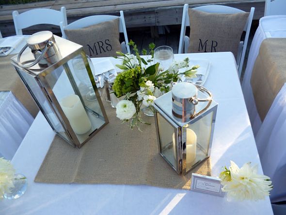 LANTERNS!!!!!!  BURLAP!!!!! Silver place card frames! :  wedding lanters burlap table runners silver rustic beach vintage placecards namecards estcort cards reception P1000140