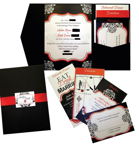 Damask Wedding Invitation Suite wedding damask red black invitation white 