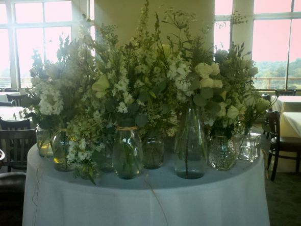 Vintage Hemstitch Table Runners & Antique Bottles, Vases, Etc! :  wedding table runners decor vintage vases flowers white ivory inspiration ceremony diy reception 2011 09 12 14 59 22 275