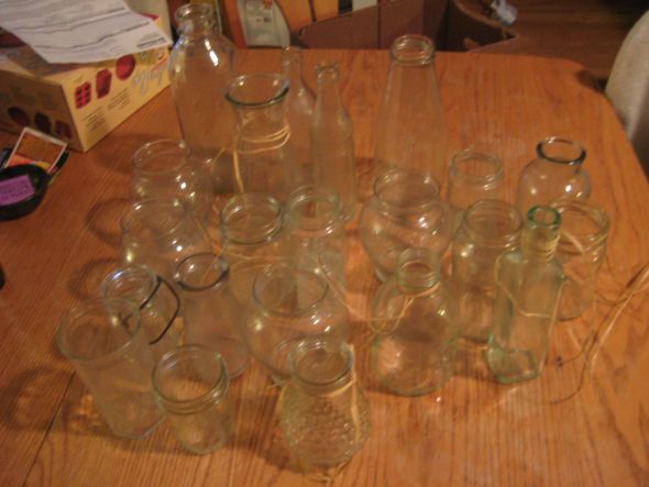 Vintage Hemstitch Table Runners & Antique Bottles, Vases, Etc! :  wedding table runners decor vintage vases flowers white ivory inspiration ceremony diy reception IMG 4269