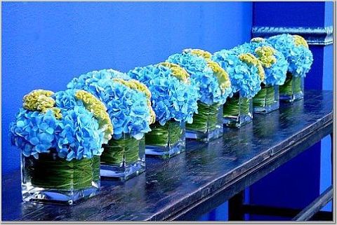 June Brides -- what flowers are you using? :  wedding Blue Hydrangea Centerpiece 2