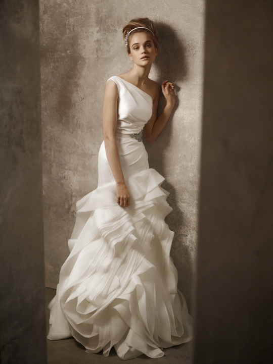 PRE-SALE! Vera Wang One Shoulder Fit and Flare Gown VW351010 :  wedding vera wang dress presale vw351010 white ivory davids bridal 20110714202113