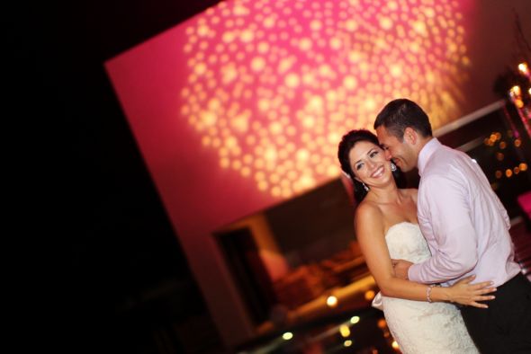Our table - trees, candles and lots of purple, pink and fuschia :  wedding Dance Lighting
