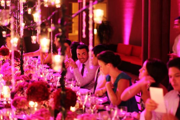 Our table - trees, candles and lots of purple, pink and fuschia :  wedding Moretable
