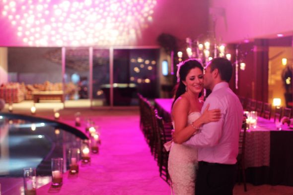 Our table - trees, candles and lots of purple, pink and fuschia :  wedding Table W Lighting