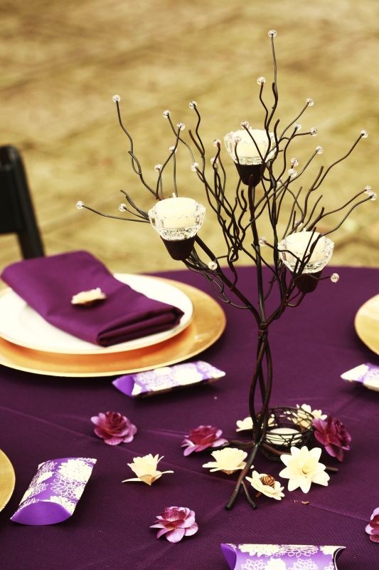  wedding centerpiece candle tree wrought iron budget black gold purple 