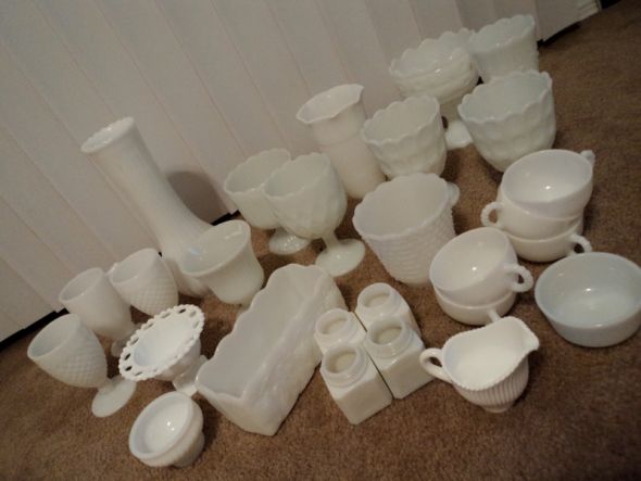 125 Piece Milk Glass Lot...Nashville/Bowling Green/Lexington. :  wedding milk glass vase hobnail centerpiece All Pieces