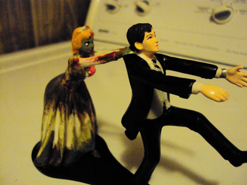 DIY Friday : wedding diy features 111111 My DIY zombie cake topper!!! : wedding zombie unique cake topper diy black brown green red white cake inspiration 111111