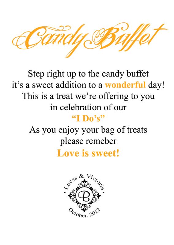 Candy Buffet Sign Update wedding candy buffet sign orange black white