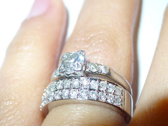 Anyone have a wedding band that's thicker/ wider than your e-ring band? :  wedding thick wedding band Ringset Handshot2