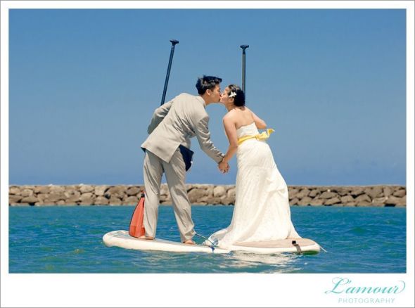 Check out this AWESOME wedding! Get married, jump off cliff, go surfing...! : wedding Sup