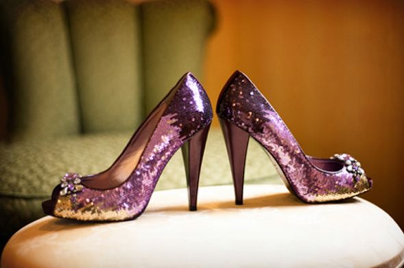 What color shoes would you wear with this dress wedding Purple Sparkly 