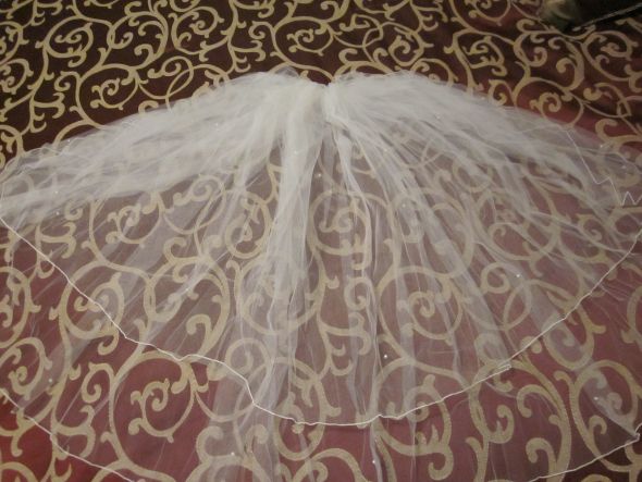 White Veil with pearl beads for sale! :  wedding veil white Fanned Out