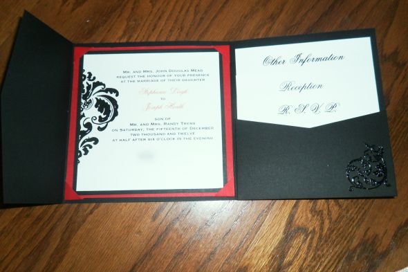 Our DIY tri fold Invitations wedding invitations diy black red white SAM 
