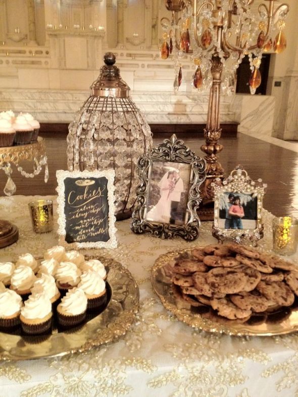 Our wedding I designed w/ a vintage inspiration : wedding vintage antiques crystal lights lace frames cake stand cupcake dessert candelabra apothecary jar sign in table gold black vibiana los angeles design rehab macaroon vanilla bake shop book mercury votives gold platter 296826 10150350836646161 541471160 8633096 1712404053 N