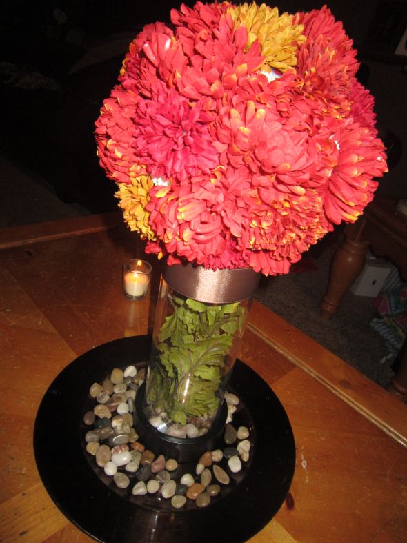 My DIY pomander, ceremony isle decor transformed into a reception centerpiece