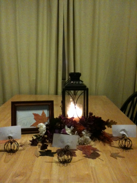 Rustic Elegance Centerpiece :  wedding fall lantern centerpiece leaves Lantern1