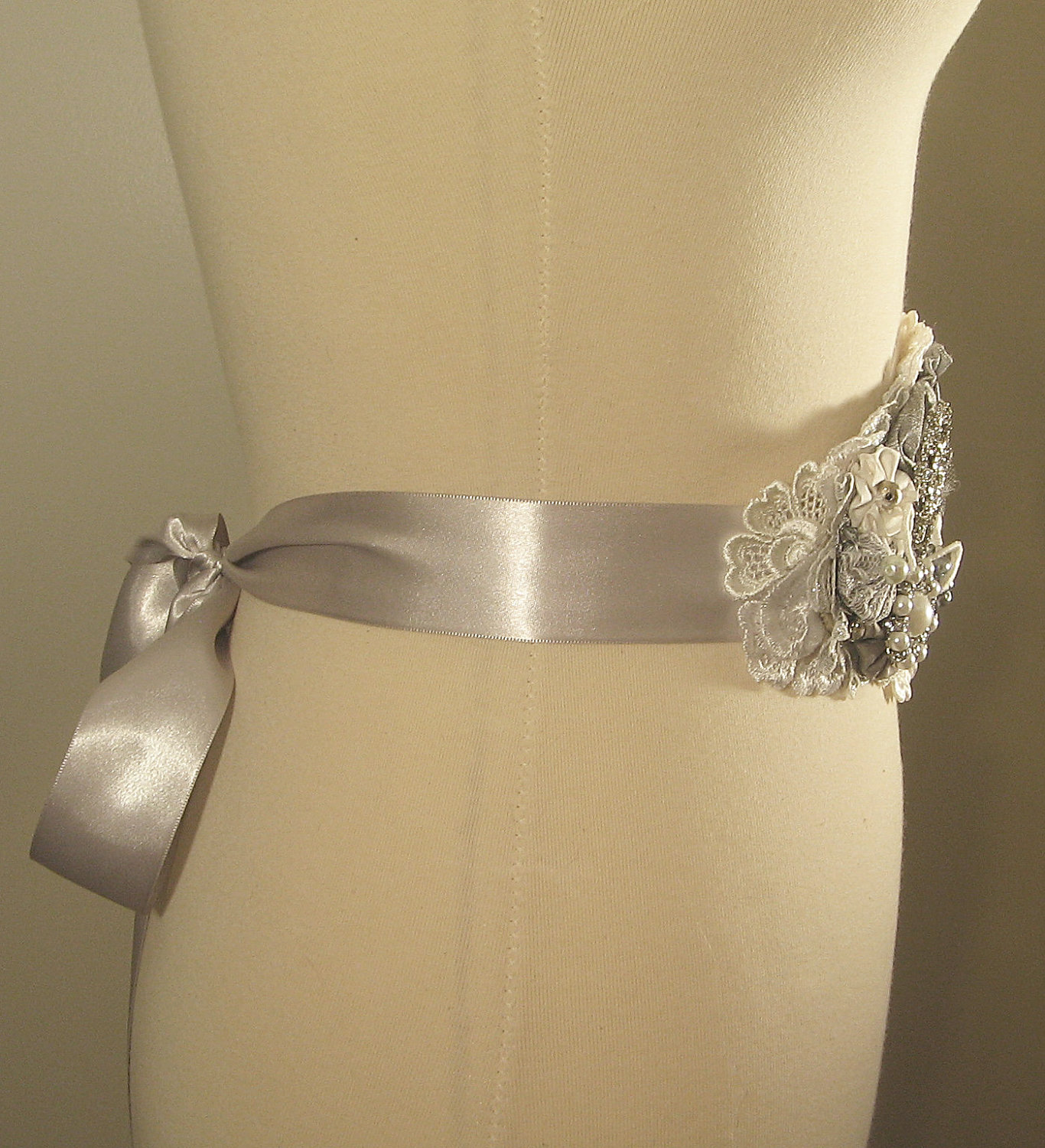 Lace & crystal brooch: white, ivory, silver & pearl bridal sash belt :  wedding sash belt white ivory silver bridesmaids engagement dress diy jewelry Sash4