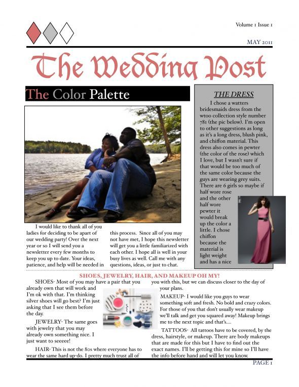 Bridesmaid's newsletter