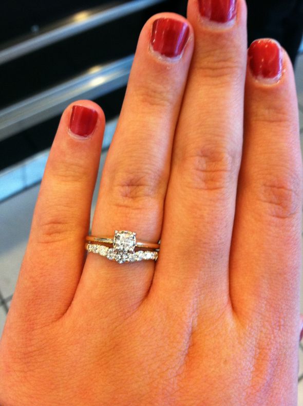 Show me your wedding bands with solitaire e-rings please! :) :  wedding diamond moissanite band wedding band e ring engagement ring solitaire IMG 4048
