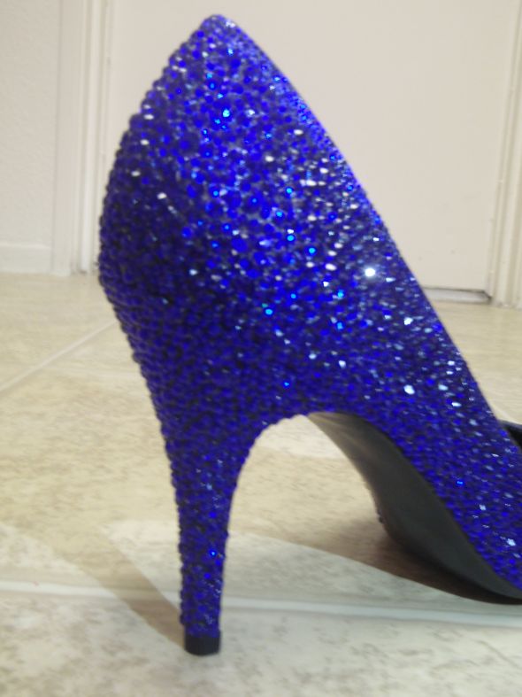 DIY Cobalt Crystal Shoes : wedding swarovski cobalt strass crystal diy shoes Rightshoefinishedheel