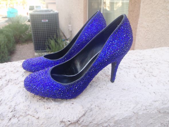 Finished: DIY Cobalt Crystal Shoes (Pic Heavy) :  wedding swarovski strass cobalt crystal diy shoes Shoesfinishedside