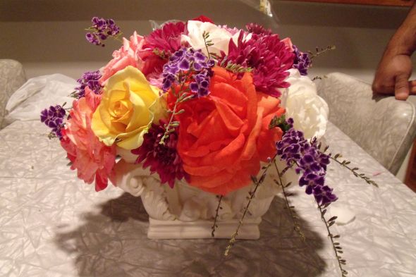 DIY Colorful Centerpiece wedding purple flowers Centerpiece