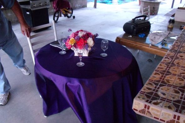 DIY Colorful Centerpiece wedding purple flowers Table